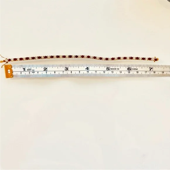 Tennis Bracelet with Simulate Ruby Gemstones and CZ Diamonds 14K Gold/Sterling - Picture 8 of 11